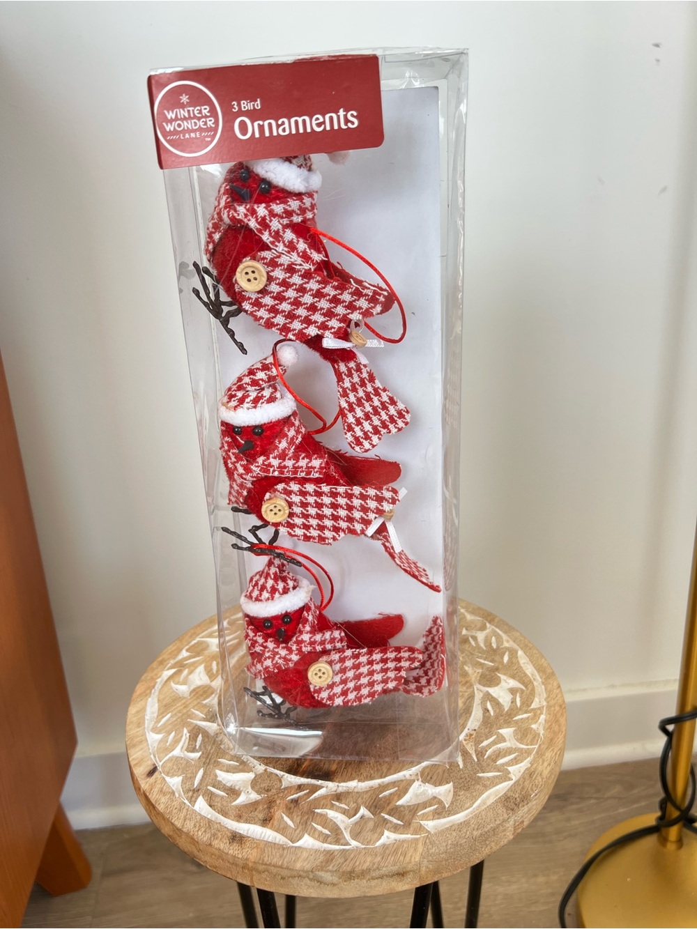 NWT Winter Wonder Flocked Red Bird Ornaments - Set of 3